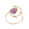 Round Natural Amethyst & Tiger Eye & Hemimorphite & Rainbow Moonstone Finger Rings RJEW-TA00144-5