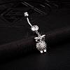 Piercing Jewelry Real Platinum Plated Brass Rhinestone Owl Navel Ring Belly Rings AJEW-EE0001-64-2