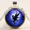 Fairy Pattern Flat Round Glass Pendant Necklaces NJEW-N0051-027D-02-1