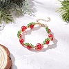Christmas Glass & Baking Paint Pearlized Glass Pearl Round Beaded Bracelets for Women BJEW-JB12441-03-1