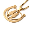 Horse Shoes with Couple 304 Stainless Steel Pendant Necklaces for Women and Men NJEW-F324-04G-1