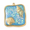 304 Stainless Steel Epoxy Resin with Natural Shell and Sequins Inside Pendants STAS-L026-17G-D03-1