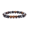 Natural Wood & Tiger Eye & Synthetic Hematite Round Beaded Stretch Bracelet BJEW-JB08150-1