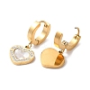 Synthetic White Shell Heart Dangle Hoop Earrings with Rhinestone EJEW-E286-06G-2