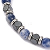 Natural Sodalite & Magnetic Synthetic Hematite Round Beaded Bracelet X-BJEW-P339-02P-05-2