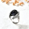 Natural Obsidian Wings Adjustable Rings RJEW-K241-04AS-09-3