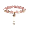 Natura Strawberry Quartz & Pearl Beaded Stretch Bracelet BJEW-JB09004-1