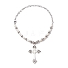 Natural Pearl with Cross Alloy Pendant Necklaces NJEW-JN04813-4