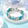 Round Synthetic Turquoise & Non-magnetic Synthetic Hematite Beaded Bracelets BJEW-JB11161-01-2