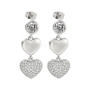 Heart Brass with Cubic Zirconia Dangle Stud Earrings EJEW-Q811-30P-1