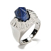 Hexagonal Prism Natural Lapis Lazuli Open Cuff Rings RJEW-B106-01P-03-2