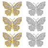 6Pcs 2 Colors Butterfly Alloy Rhinestone Lapel Pins for Backpack Clothes JEWB-OC0001-07-1