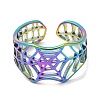 Ion Plating(IP) 304 Stainless Steel Hollow Spider Web Open Cuff Ring for Women RJEW-M149-25RC-1