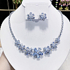 Flower Brass Micro Pave Cubic Zirconia Necklaces & Stud Earrings Sets FS-WG9424F-01-1