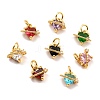 Brass Cubic Zirconia Charms KK-A156-04G-RS-1