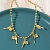 Brass Key & Heart Pendant Bib Necklaces NJEW-G183-08G-3