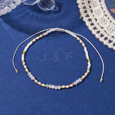 Bohemian Style Natural Rainbow Moonstone & Glass Braided Bead Bracelet BJEW-JB10136-01-1
