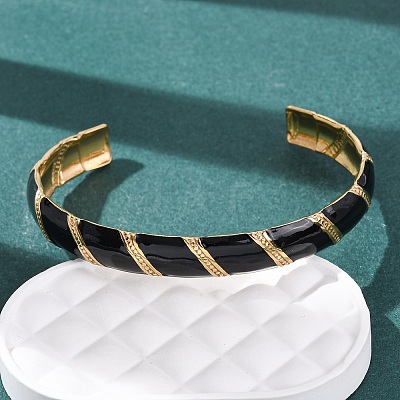 304 Stainless Steel Enamel Bangles for Women BJEW-H637-01G-1