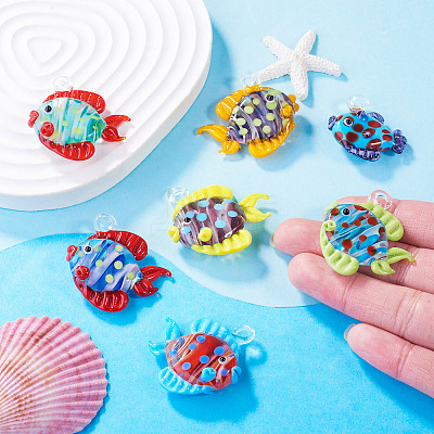 6Pcs 6 Colors Handmade Lampwork Pendants LAMP-TA0002-67C-1