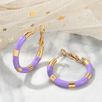 PVD Vacuum Plating 201 Stainless Steel Enamel Hoop Earrings for Women EJEW-B016-33D-1