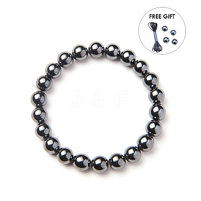 Non-magnetic Synthetic Hematite Round Beads Stretch Bracelets BJEW-PH0001-8mm-22-1