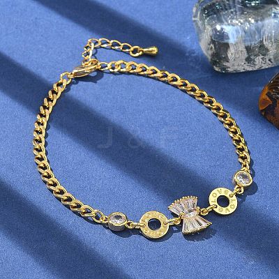 Brass Micro Pave Clear Cubic Zirconia Link Bracelets BJEW-U020-08G-1