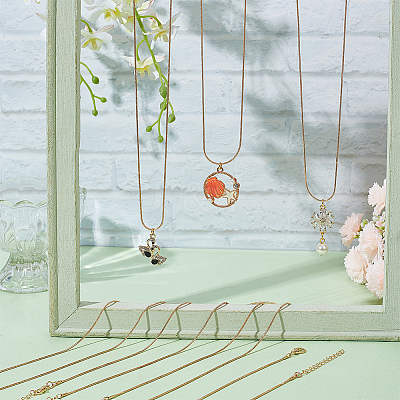 12Pcs 2 Style Brass Round Snake Chain Necklaces Set MAK-NB0001-17-1
