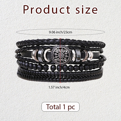 1Pc Cowhide & Imitation Leather Cord Knitted Multi-strand Bracelets AJEW-GF0011-50A-1
