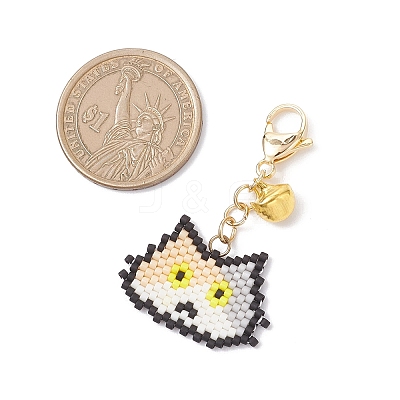 Handmade Glass Seed Beaded Cat Head Shape Pendants Decorations HJEW-MZ00366-04-1