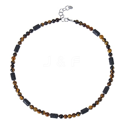 6MM Round Natural Tiger Eye and Column Natural Lava Rock Beaded Necklaces for Women Men LS-LV4865-4-1