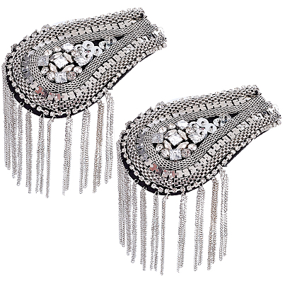 Teardrop Iron Chain Tassel with Rhinestone Epaulettes AJEW-WH20006-326A-P-1