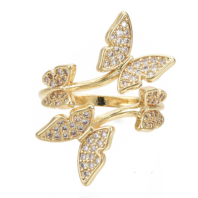 Brass Micro Pave Cubic Zirconia Cuff Rings RJEW-S044-074-NF-1