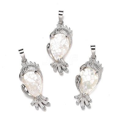 Eco-Friendly Rack Plating Brass Natural White Shell Pendants SSHEL-M020-01P-05-1