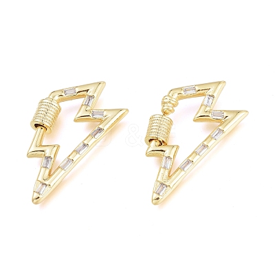 Brass Micro Pave Clear Cubic Zirconia Screw Carabiner Lock Charms ZIRC-L076-061G-1