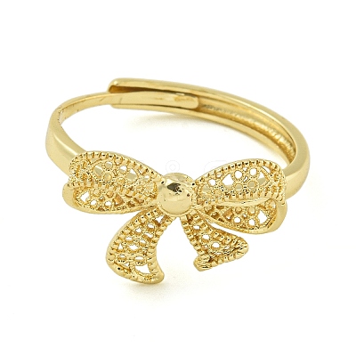 Bowknot Brass Adjustable Rings for Women RJEW-M016-09G-1