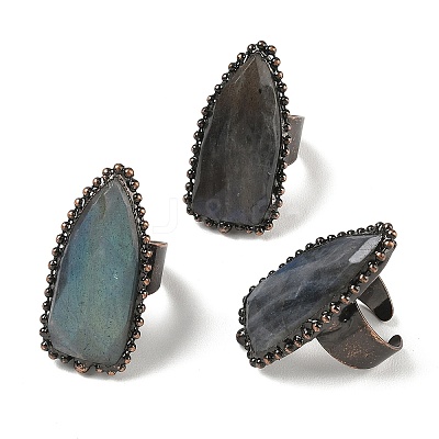 Natural Labradorite Adjustable Cuff Open Rings RJEW-K269-13R-1