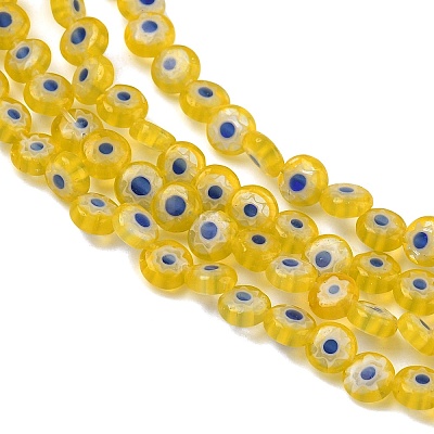 Handmade Millefiori Glass Flat Round Bead Strands LK-P010-A-02-1