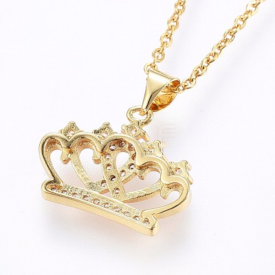 Brass Micro Pave Cubic Zirconia Pendant Necklaces NJEW-H486-21G-1