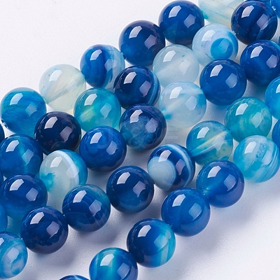 Round Dyed Natural Striped Agate/Banded Agate Beads Strands X-G-G582-8mm-10-1