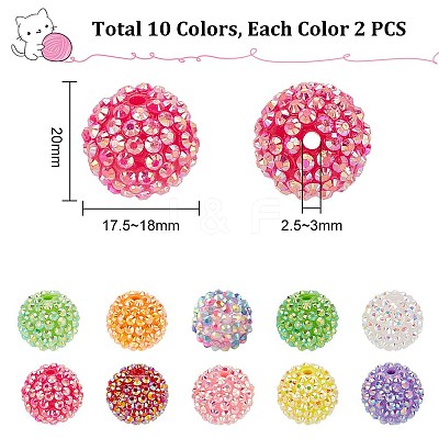 20Pcs 10 Colors AB Color Plated Acrylic Rhinestone Beads OACR-PH0004-01-1