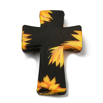 Cross with Sunflower Silicone Focal Beads SIL-G006-02B-1
