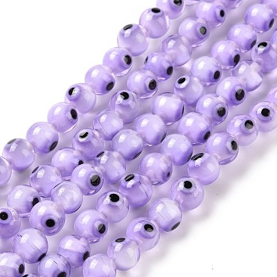 Handmade Evil Eye Lampwork Round Bead Strands X-LAMP-L055-6mm-26-1