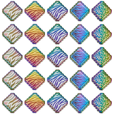 30Pcs Rainbow Iridescent Printed Opaque Acrylic Beads OACR-TA0001-73B-1