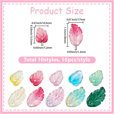 100Pcs 10 Colors Autumn Theme Two-Tone Transparent Glass Charms GLAA-SC0003-11-1