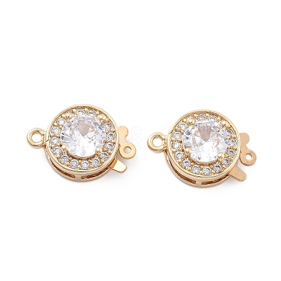 Flat Round Brass Micro Pave Cubic Zirconia Box Clasps KK-B125-15B-02G-1