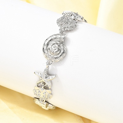 Summer Beach Brass Micro Pave Clear Cubic Zirconia Starfish & Shell Shape Link Chain Bracelets LS-BJEW-C118-02A-P-1