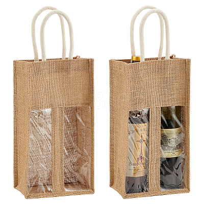 2-Slot Rectangle Linen Wine Storage Bags with Handle ABAG-WH0046-28B-1