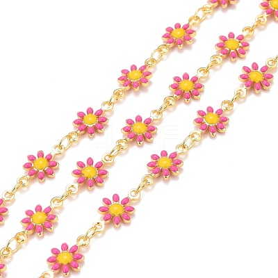 Brass Daisy Flower & Oval Link Chains CHC-I035-13G-09-1