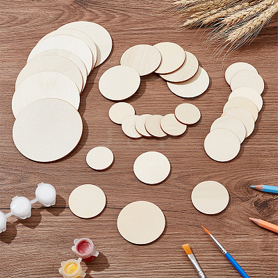 135Pcs 4 Styles Unfinished Wood Discs DIY-HY0001-78-1