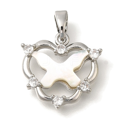 Brass Micro Pave Cubic Zirconia and Shell Pendants KK-K388-82P-1